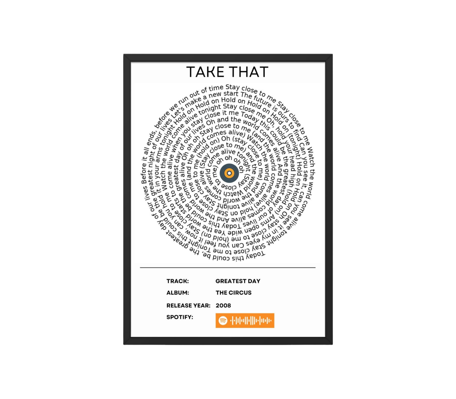 Portrait Framed Art Print Take That – Greatest Day