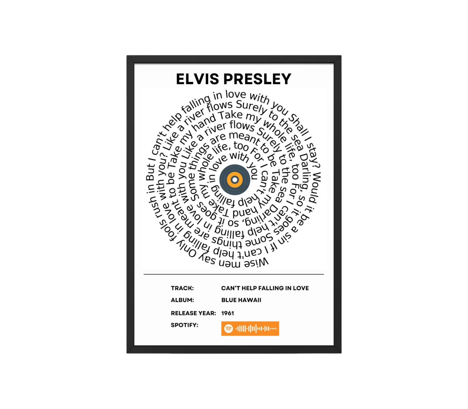 Portrait Framed Art Print Elvis Presley - Can't Help Falling in Love